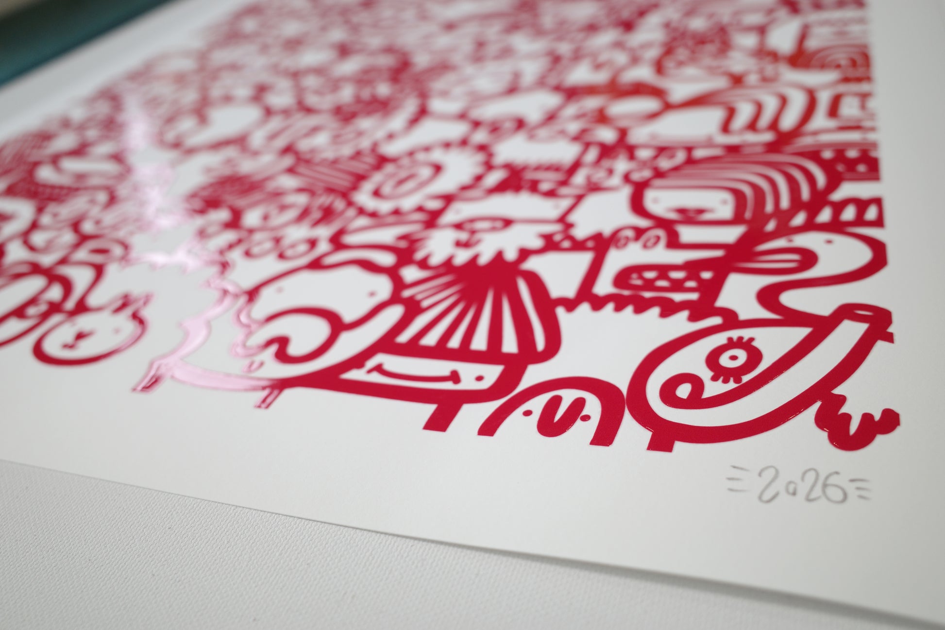 Smiley Society - Textured Giclee Print - Red