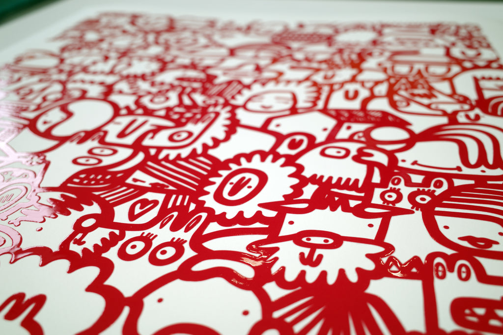 Smiley Society - Textured Giclee Print - Red