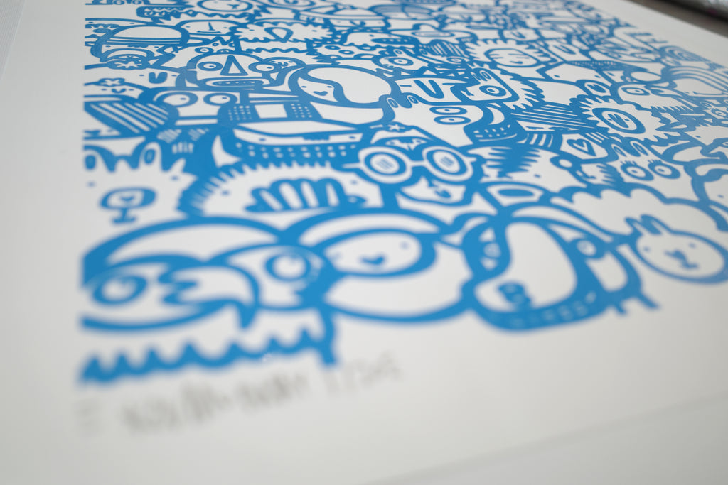 Smiley Society - Textured Giclee Print - Blue