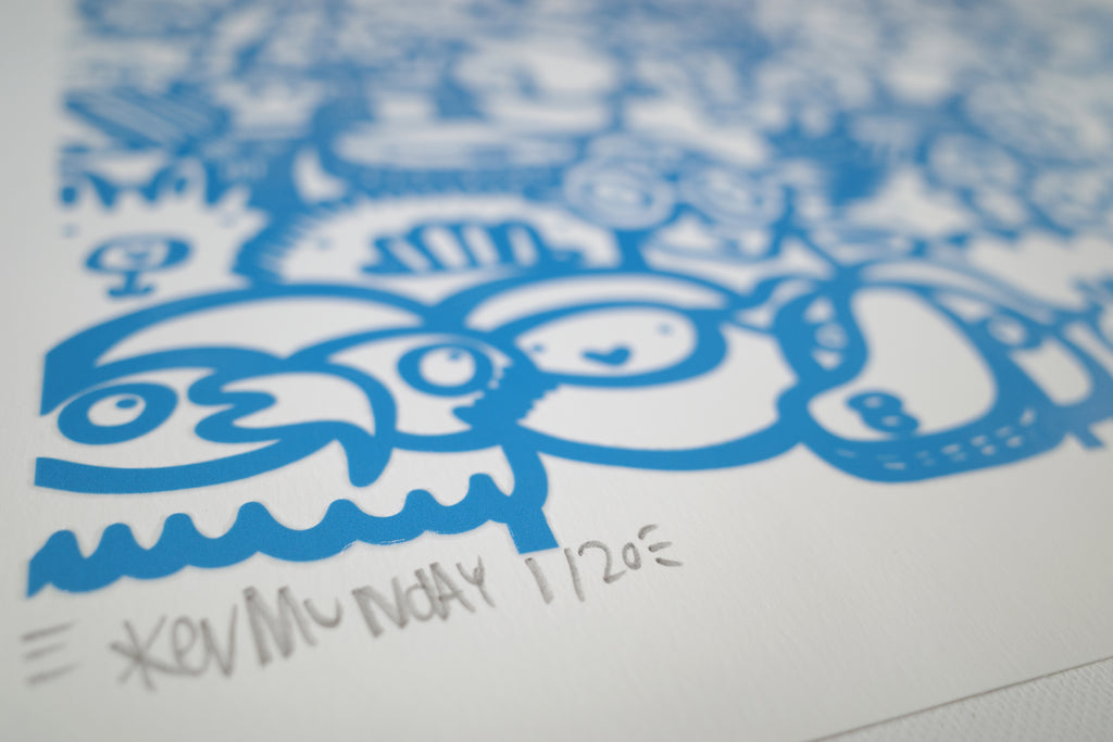 Smiley Society - Textured Giclee Print - Blue