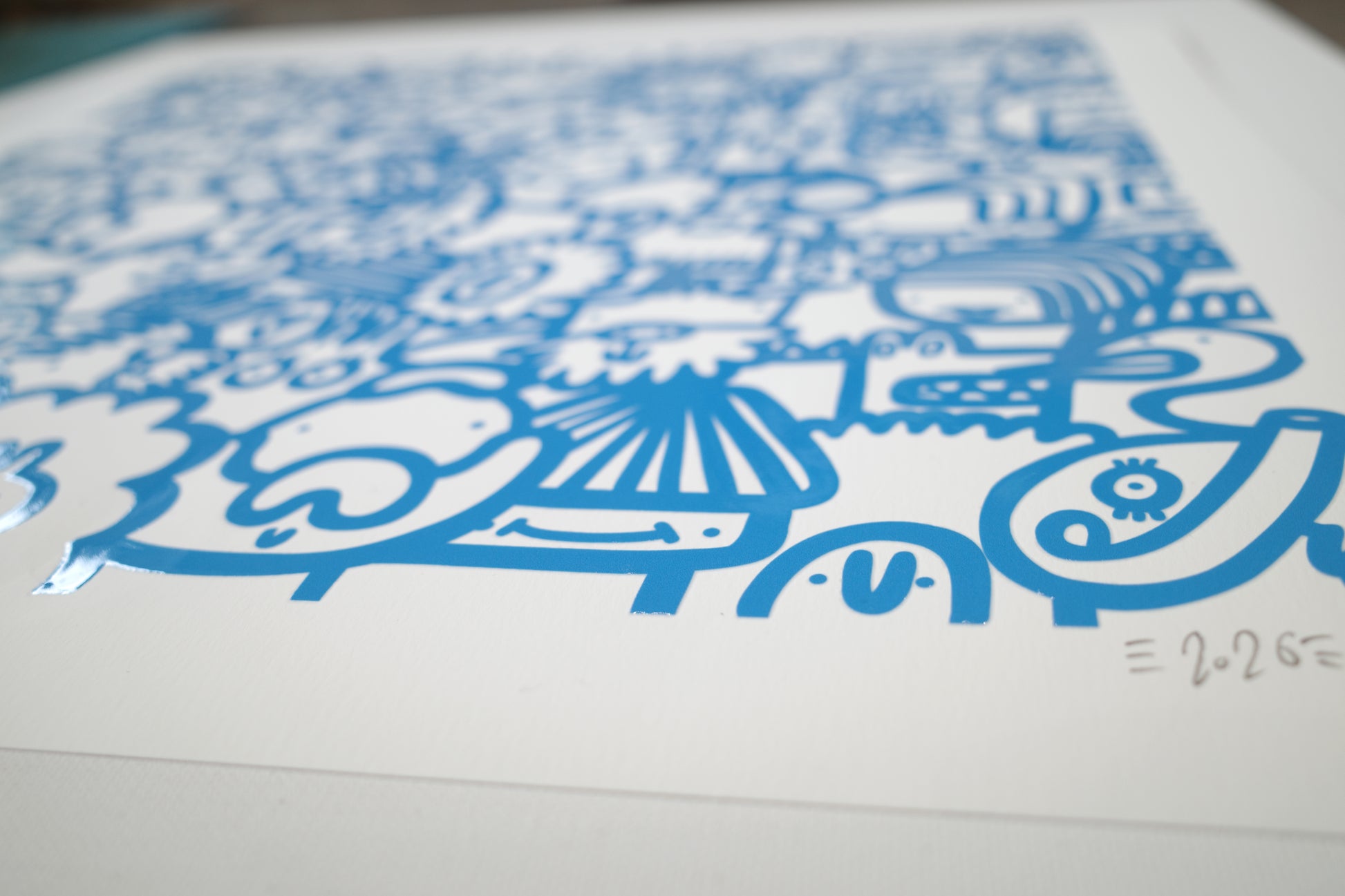 Smiley Society - Textured Giclee Print - Blue