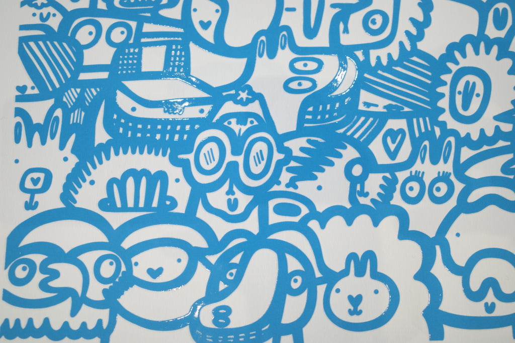 Smiley Society - Textured Giclee Print - Blue