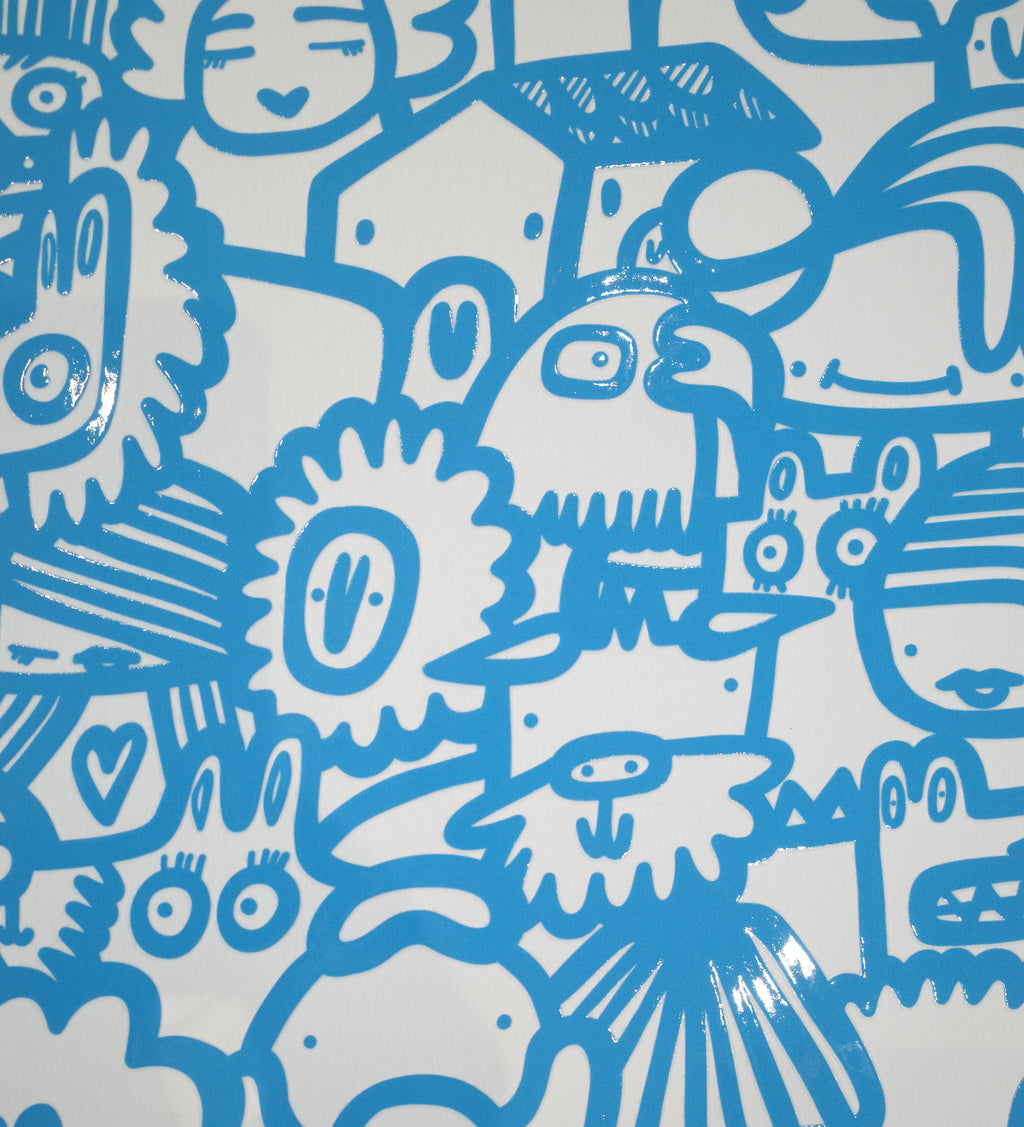 Smiley Society - Textured Giclee Print - Blue