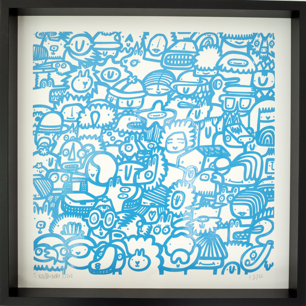 Smiley Society - Textured Giclee Print - Blue