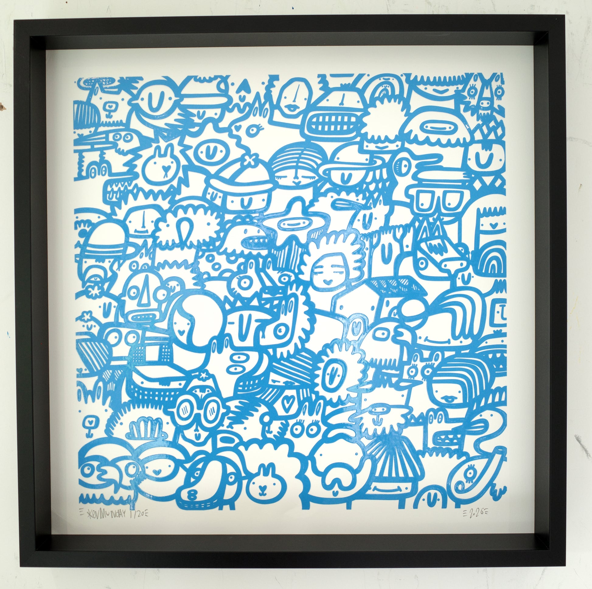 Smiley Society - Textured Giclee Print - Blue