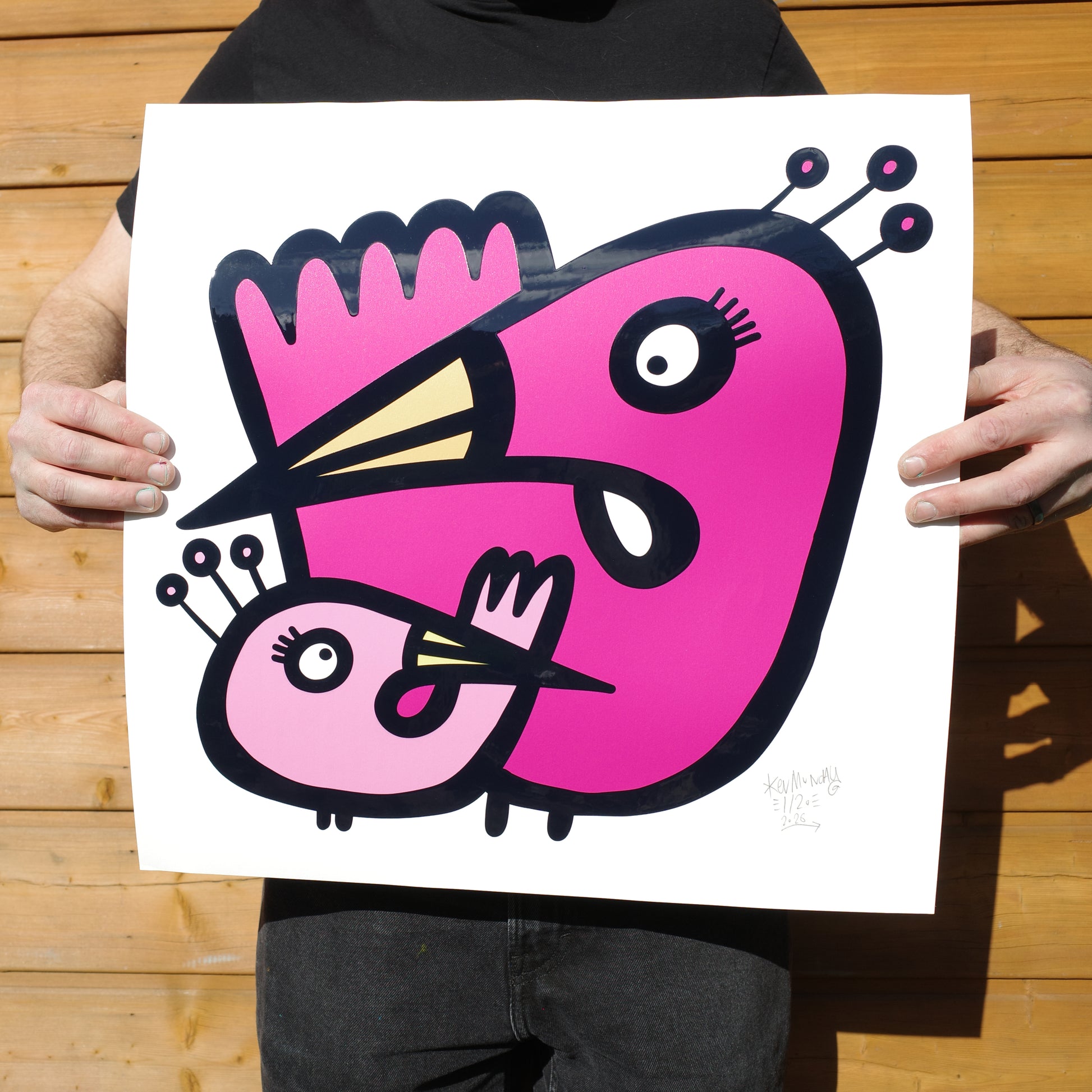 Two Flamingos - Textured Giclee Print