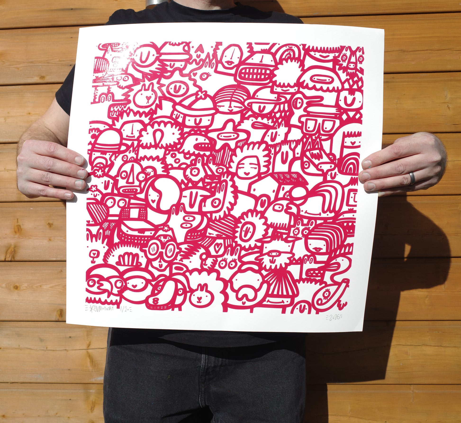 Smiley Society - Textured Giclee Print - Red