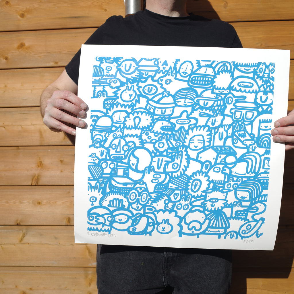 Smiley Society - Textured Giclee Print - Blue