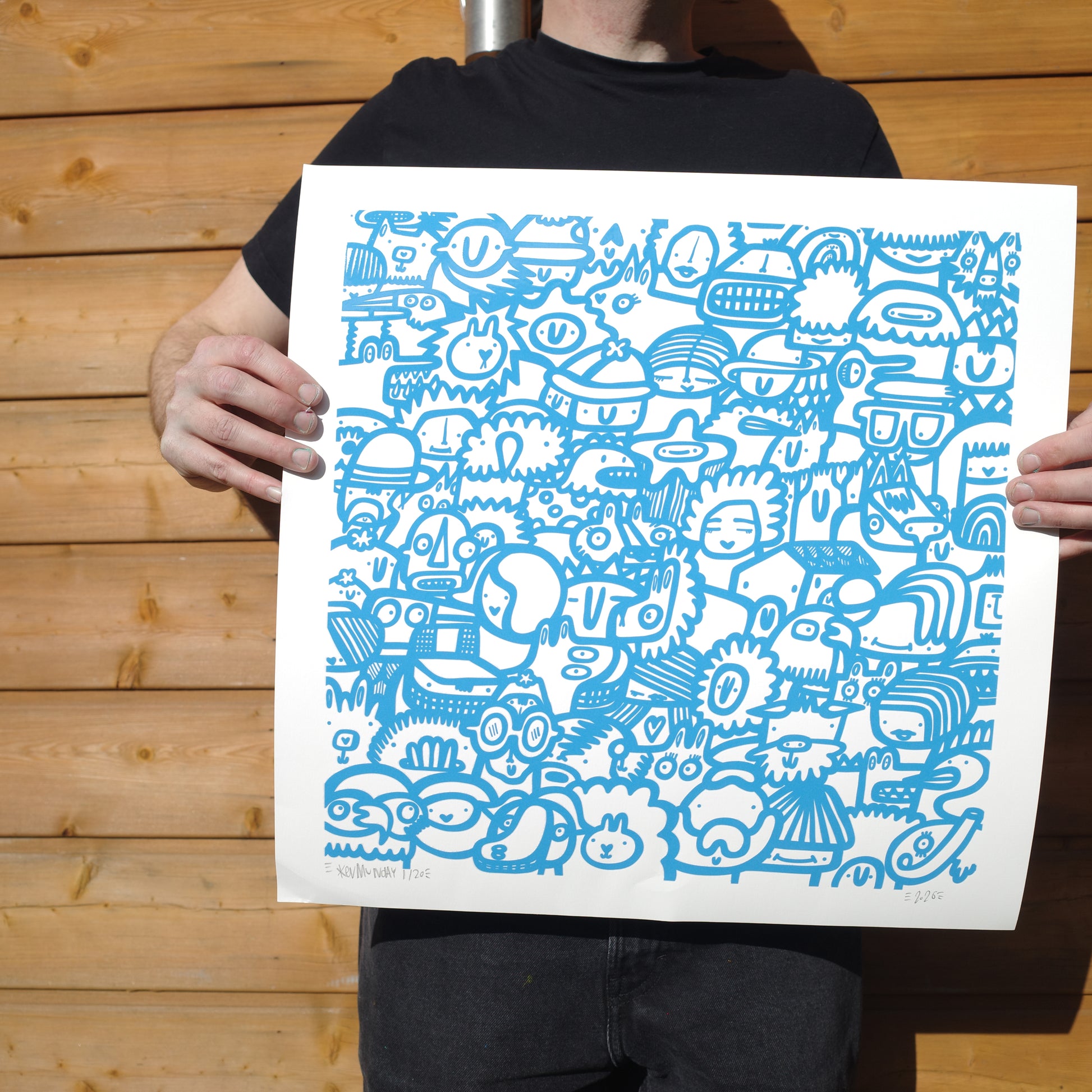 Smiley Society - Textured Giclee Print - Blue