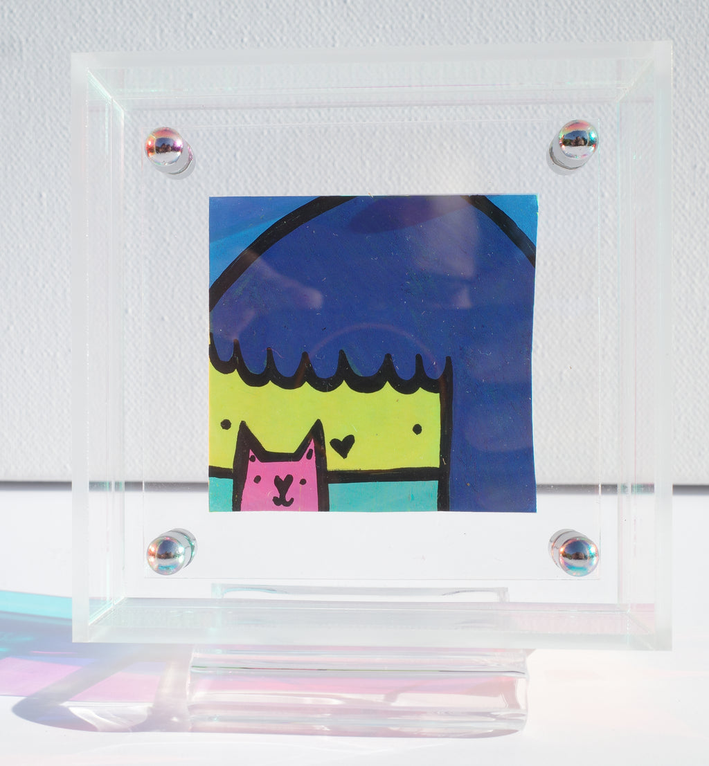 Girl & Cat - Framed Post-it Note