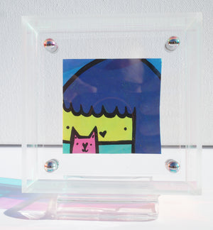Girl & Cat - Framed Post-it Note
