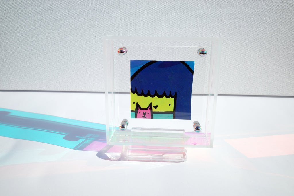 Girl & Cat - Framed Post-it Note