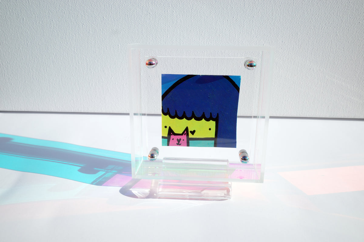 Girl & Cat - Framed Post-it Note