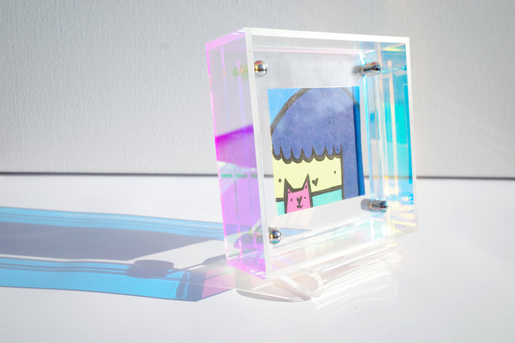 Girl & Cat - Framed Post-it Note
