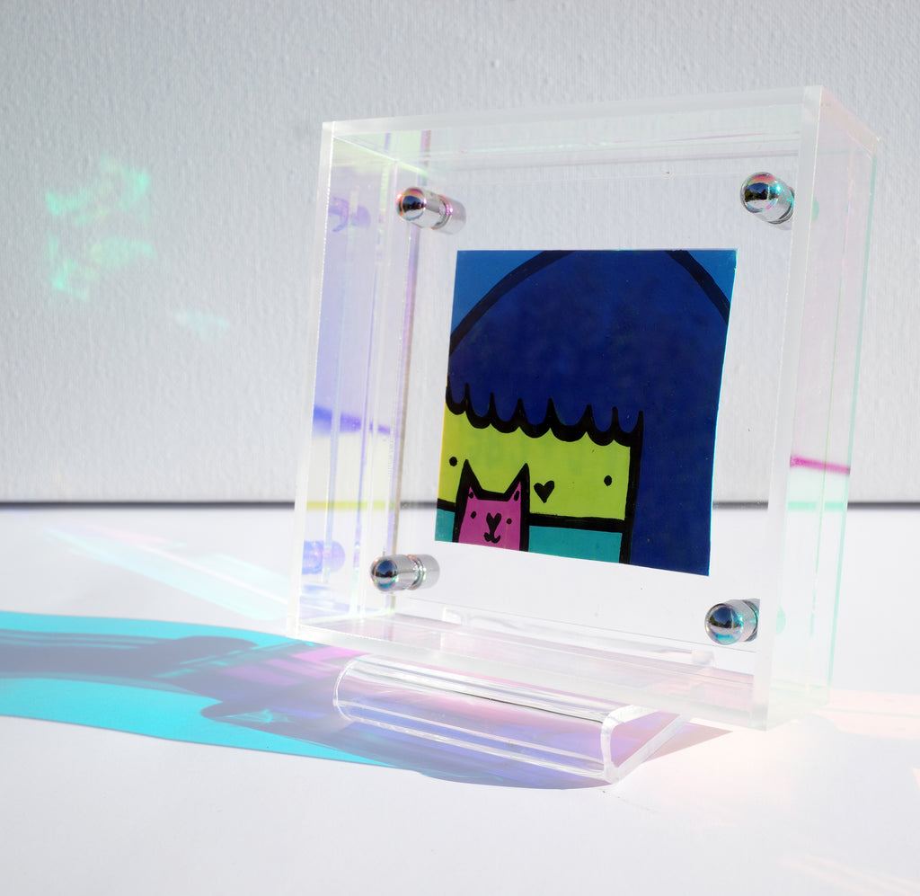 Girl & Cat - Framed Post-it Note