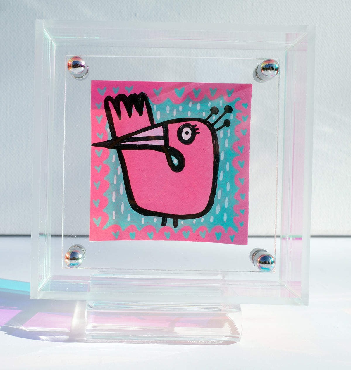 Rainy Flamingo - Framed Post-it Note