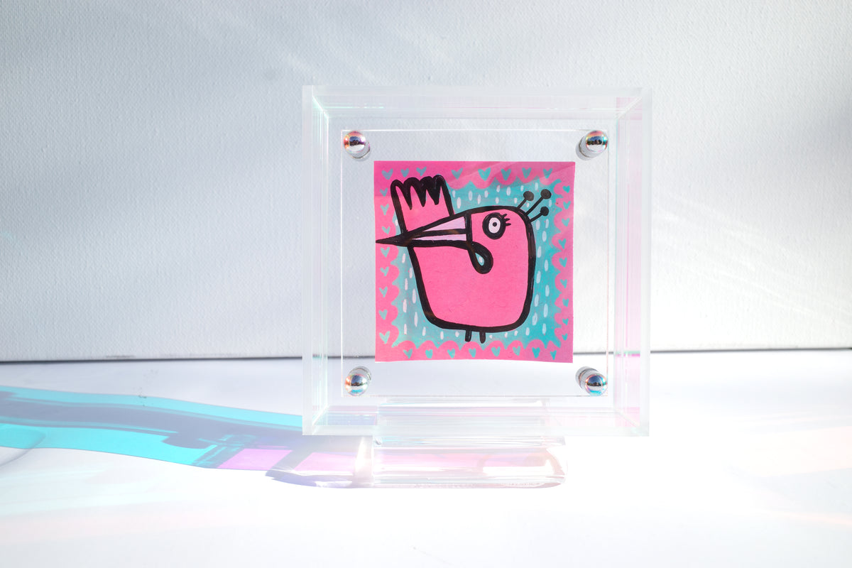 Rainy Flamingo - Framed Post-it Note