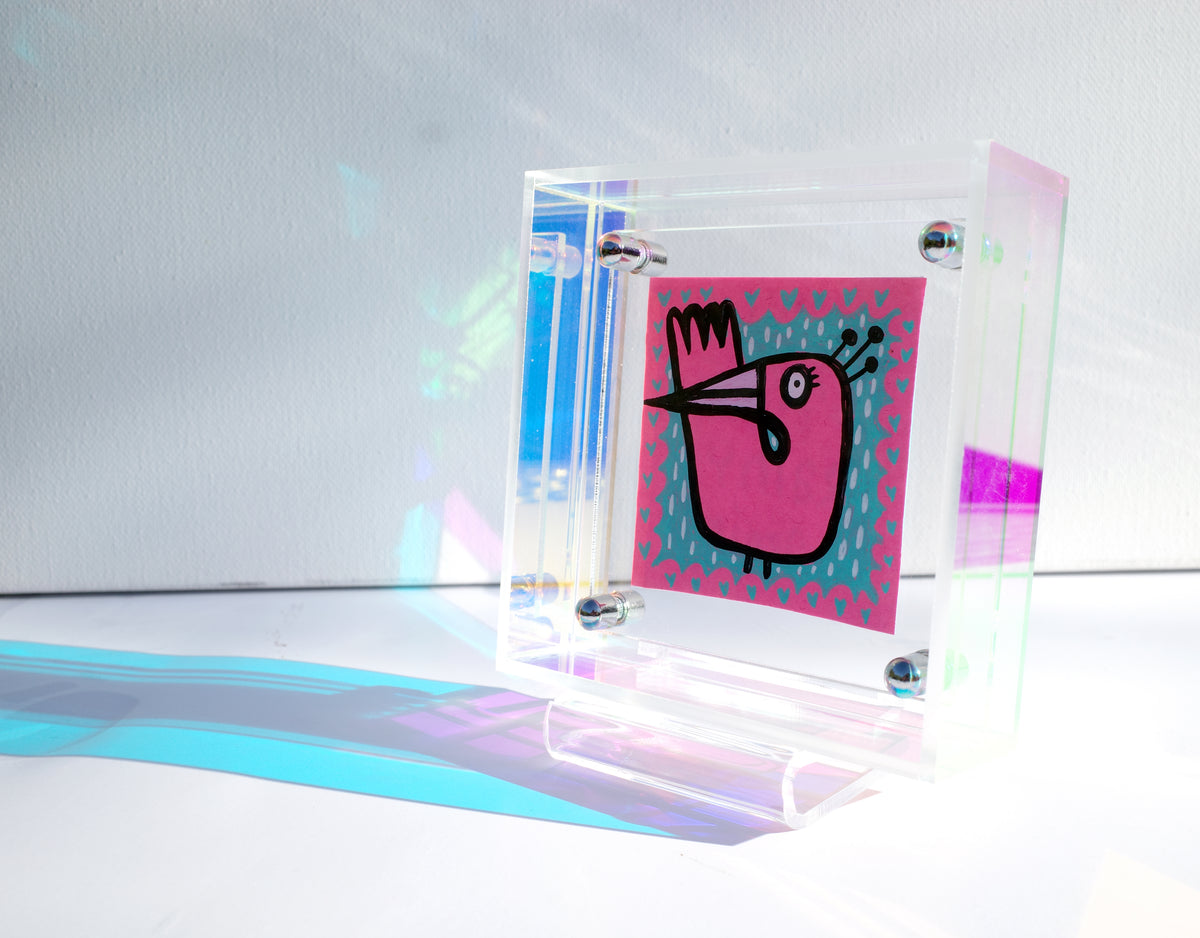 Rainy Flamingo - Framed Post-it Note