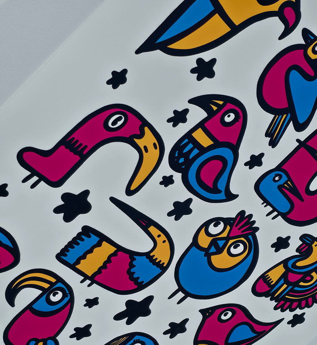 CMYK Birds - Textured Giclee Print