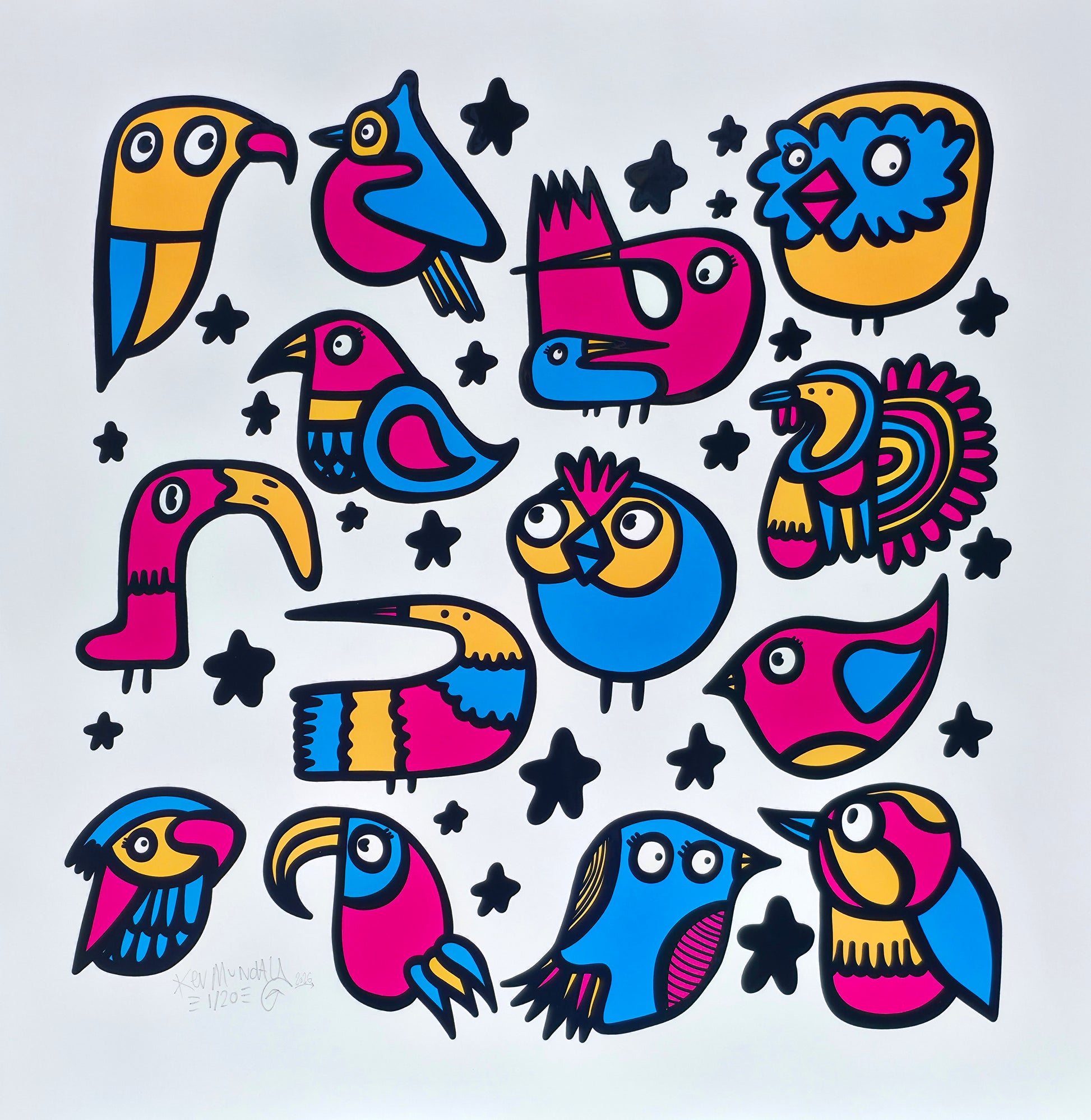 CMYK Birds - Textured Giclee Print