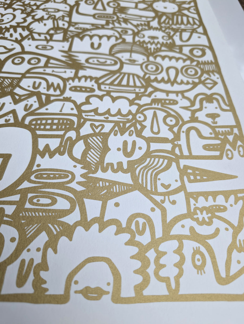 We're All Here - Screen print - Gold
