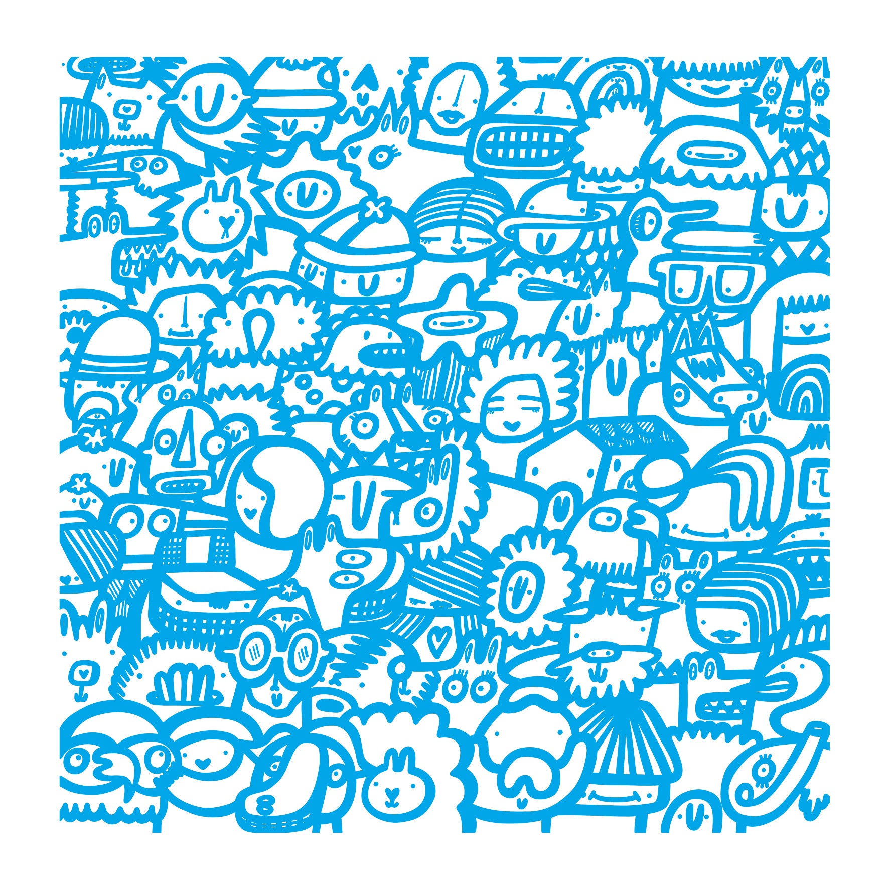 Smiley Society - Textured Giclee Print - Blue